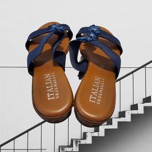 Italian Shoemakers Navy Blue Wedge Sandals Women's Size 10 - Gently Used